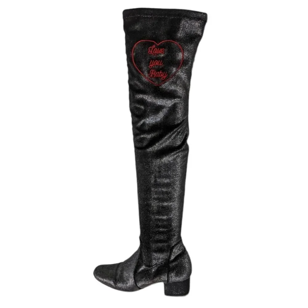 CHIARA FERRAGNI Metallic Glitter Love Stretch Over the Knee Boots 38
